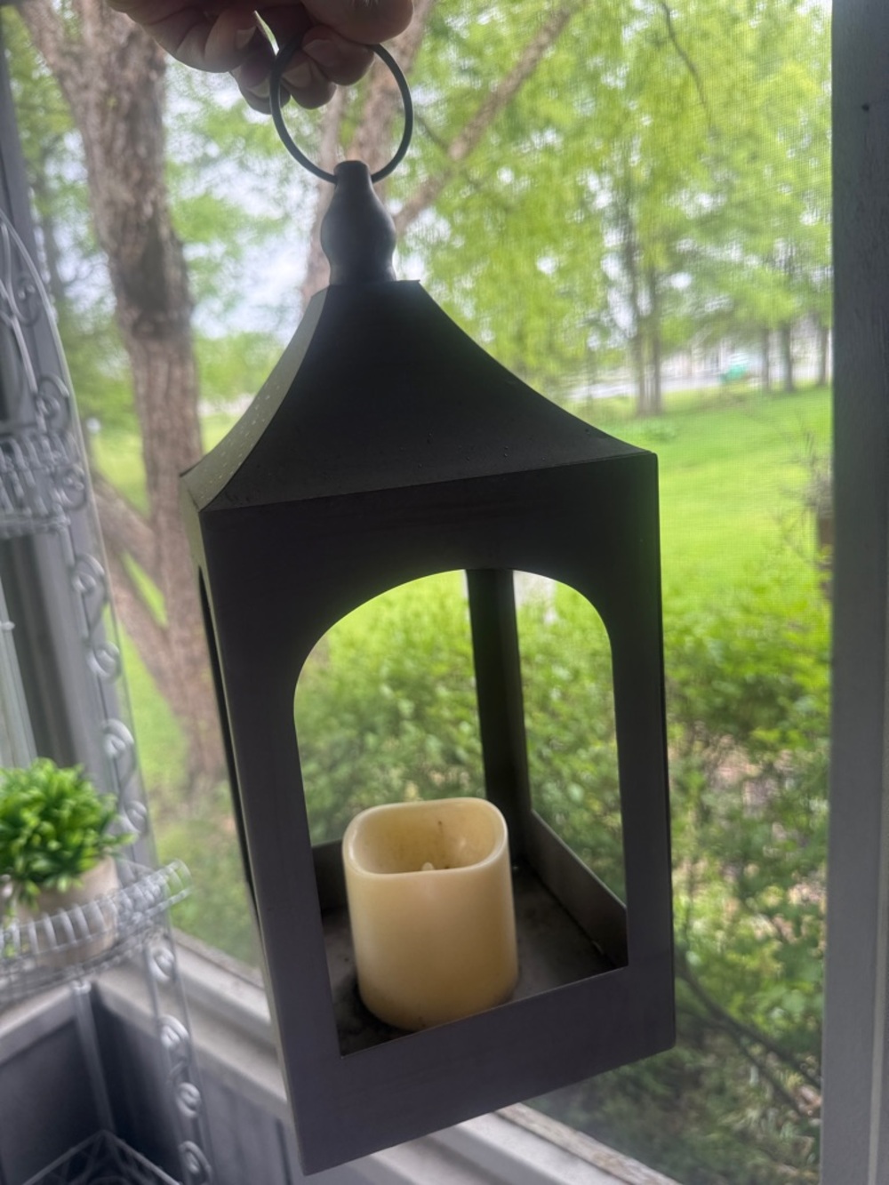 Black Metal Lantern with Cream Candle - Decorative Home Accent
